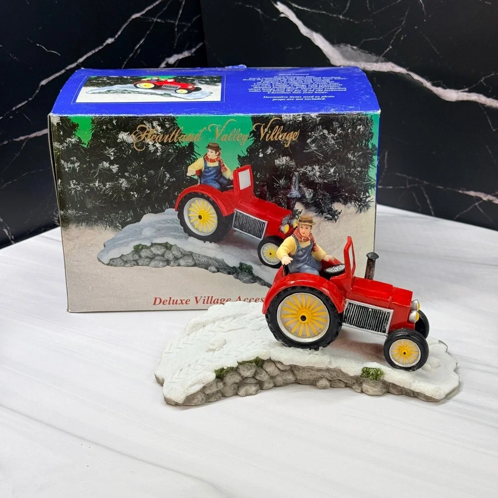 Heartland Valley Village Deluxe Accessory Red Tractor Farmer Snow Figurine